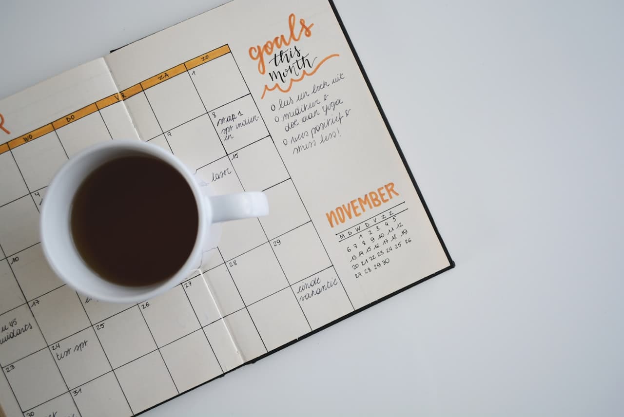 Planner with the month written out by hand